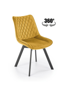 K520 Krzesło Musztardowe w Romby Obracane 360° | Velvet | Nogi Czarne