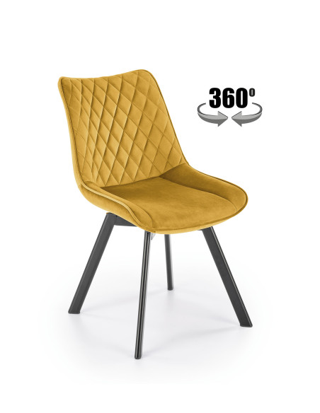 K520 Krzesło Musztardowe w Romby Obracane 360° | Velvet | Nogi Czarne