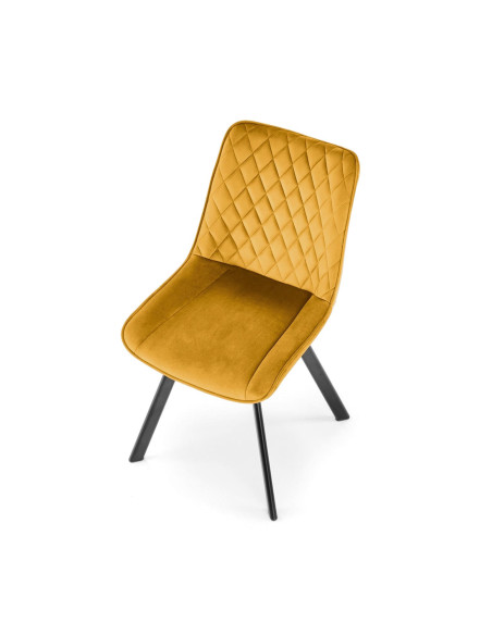 K520 Krzesło Musztardowe w Romby Obracane 360° | Velvet | Nogi Czarne