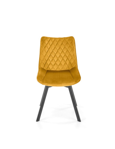 K520 Krzesło Musztardowe w Romby Obracane 360° | Velvet | Nogi Czarne
