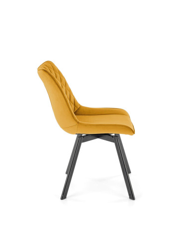 K520 Krzesło Musztardowe w Romby Obracane 360° | Velvet | Nogi Czarne