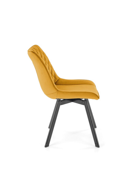 K520 Krzesło Musztardowe w Romby Obracane 360° | Velvet | Nogi Czarne
