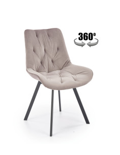 K519 Krzesło Beżowe Pikowane Velvet | Funkcja Obracania 360 Stopni