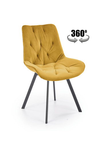 K519 Krzesło Musztardowe Pikowane Velvet | Funkcja Obracania 360 Stopni