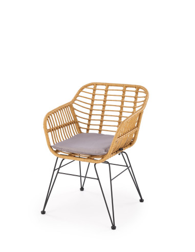 K541 Krzesło Ogrodowe Rattan Naturalny/Popiel, Nogi Czarne - Outdoor Styl