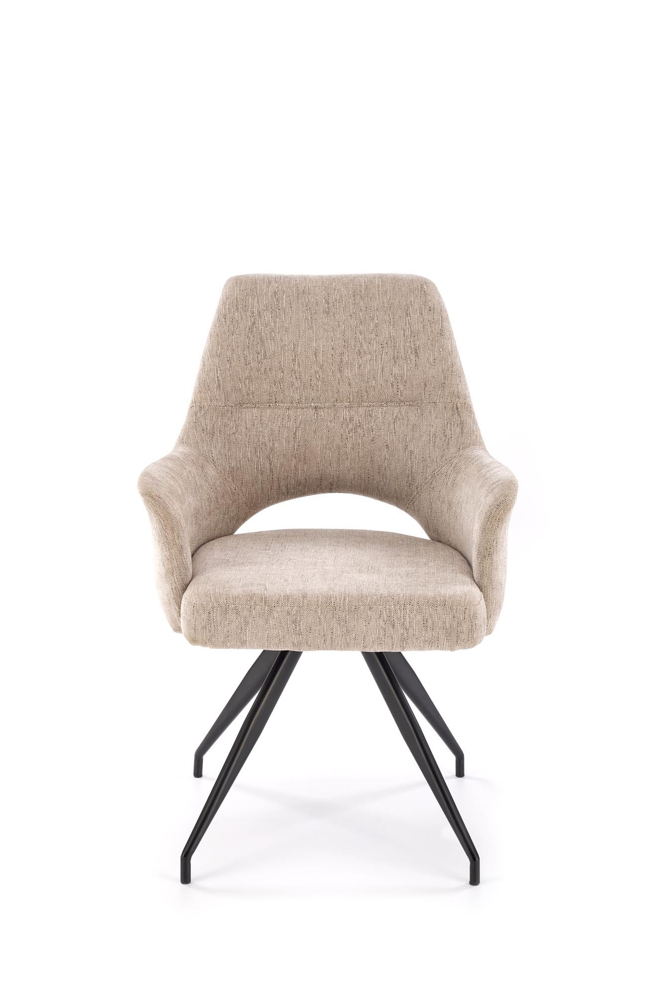 Beżowe krzesło K542 z tkaniny, stalowe nogi, obrotowe o 180° – widok z przodu.