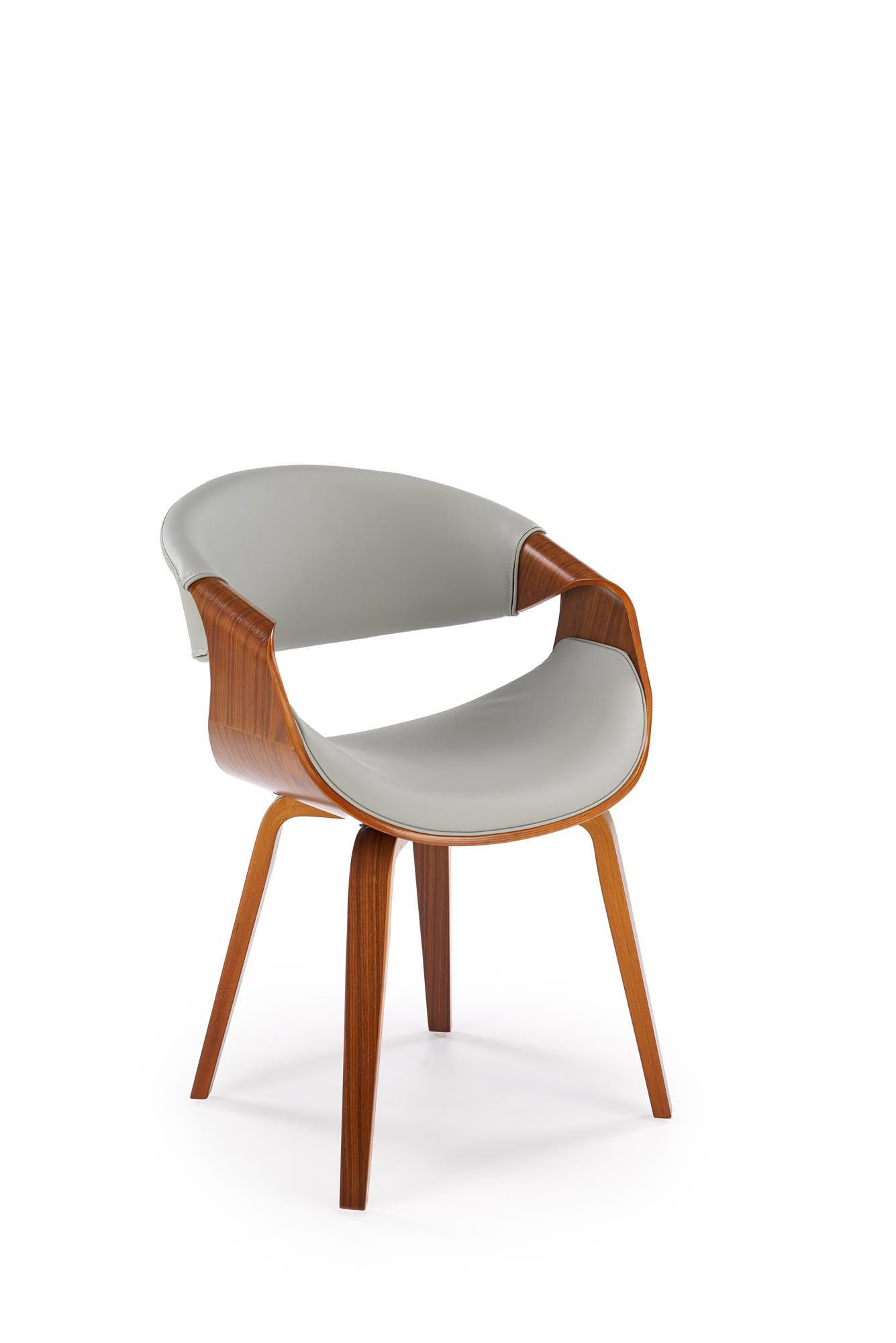 Krzesło K544 z giętej sklejki, popielate siedzisko z eco skóry – widok z przodu.