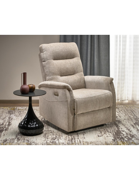 JAMAL Fotel Wypoczynkowy Beżowy Elektrycznie Rozkładany z Portem USB