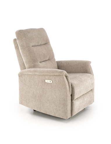 JAMAL Fotel Wypoczynkowy Beżowy Elektrycznie Rozkładany z Portem USB