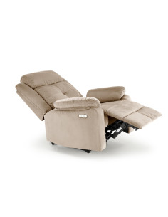 LORIS Fotel Wypoczynkowy Beżowy Elektrycznie Rozkładany z Gniazdem USB