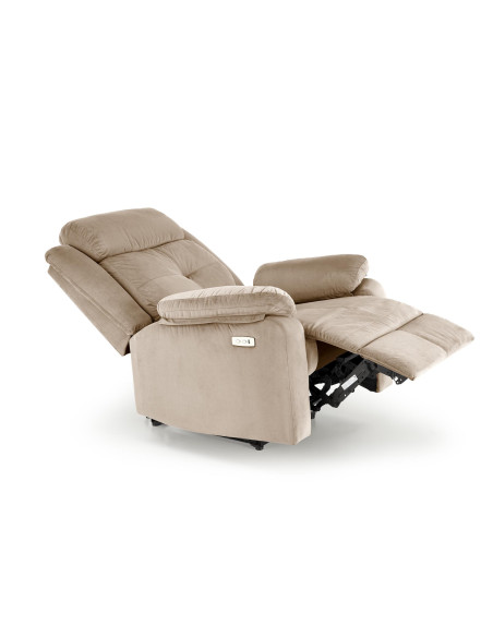 LORIS Fotel Wypoczynkowy Beżowy Elektrycznie Rozkładany z Gniazdem USB