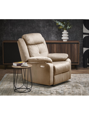 LORIS Fotel Wypoczynkowy Beżowy Elektrycznie Rozkładany z Gniazdem USB