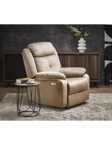 LORIS Fotel Wypoczynkowy Beżowy Elektrycznie Rozkładany z Gniazdem USB