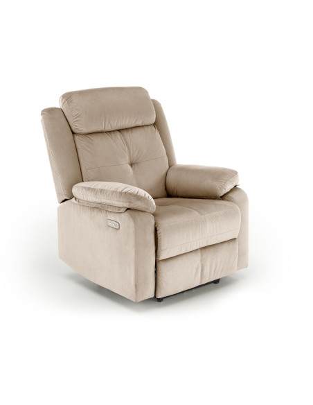 LORIS Fotel Wypoczynkowy Beżowy Elektrycznie Rozkładany z Gniazdem USB