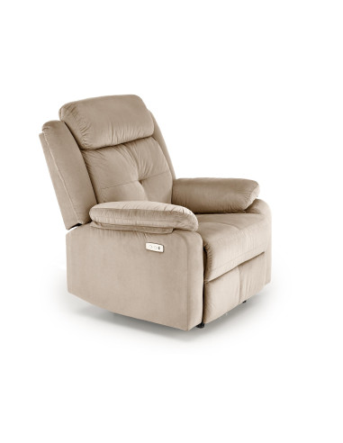 LORIS Fotel Wypoczynkowy Beżowy Elektrycznie Rozkładany z Gniazdem USB