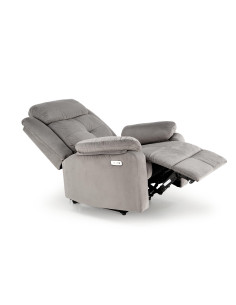 LORIS Fotel Wypoczynkowy Popielaty Elektrycznie Rozkładany z Gniazdem USB