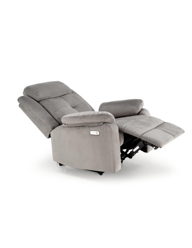 LORIS Fotel Wypoczynkowy Popielaty Elektrycznie Rozkładany z Gniazdem USB