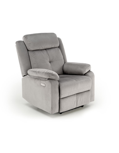 LORIS Fotel Wypoczynkowy Popielaty Elektrycznie Rozkładany z Gniazdem USB