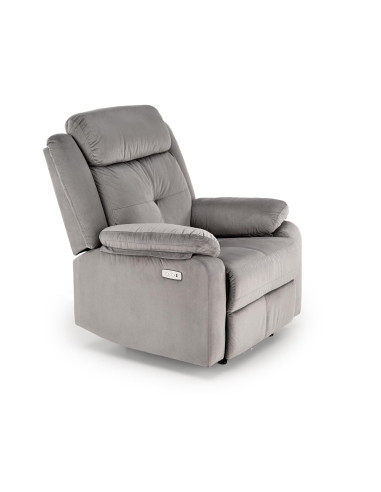 LORIS Fotel Wypoczynkowy Popielaty Elektrycznie Rozkładany z Gniazdem USB