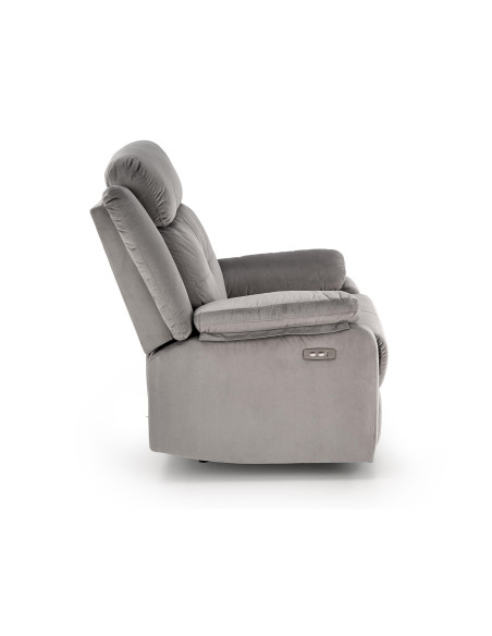 LORIS Fotel Wypoczynkowy Popielaty Elektrycznie Rozkładany z Gniazdem USB