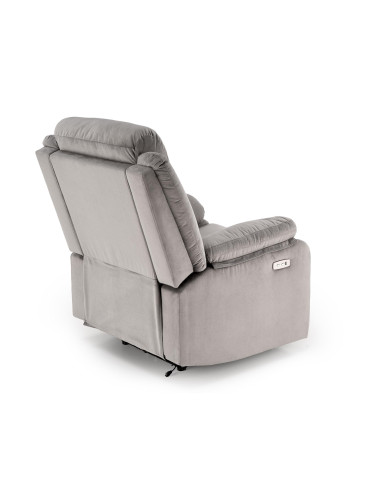 LORIS Fotel Wypoczynkowy Popielaty Elektrycznie Rozkładany z Gniazdem USB