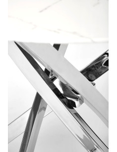 RAYMOND_3 Stół Okrągły Szklany fi100 cm Blat Biały Marmur Nogi Chromowane 2