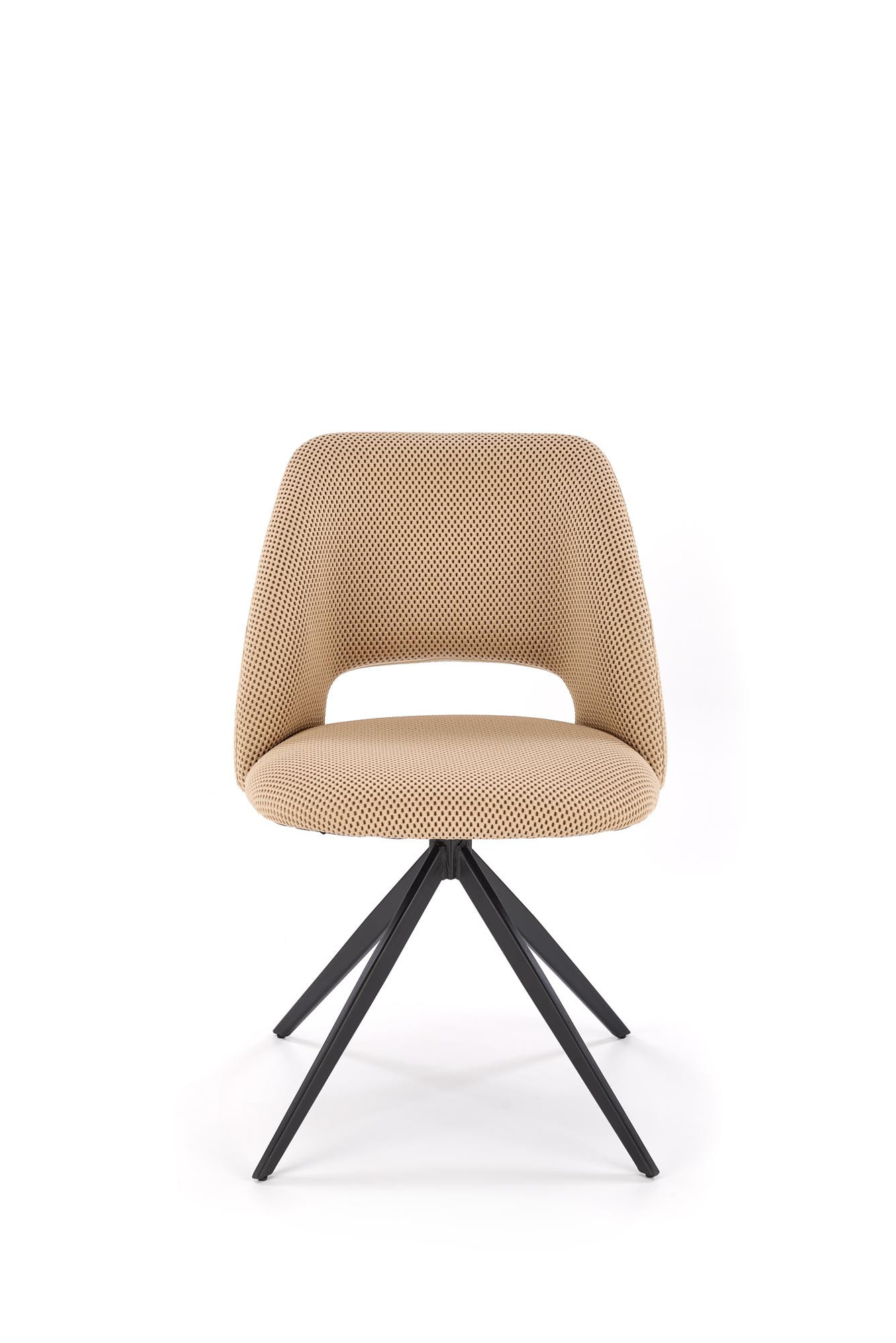 Beżowe krzesło K546 z tkaniny membranowej na stalowych nogach, widok z przodu.