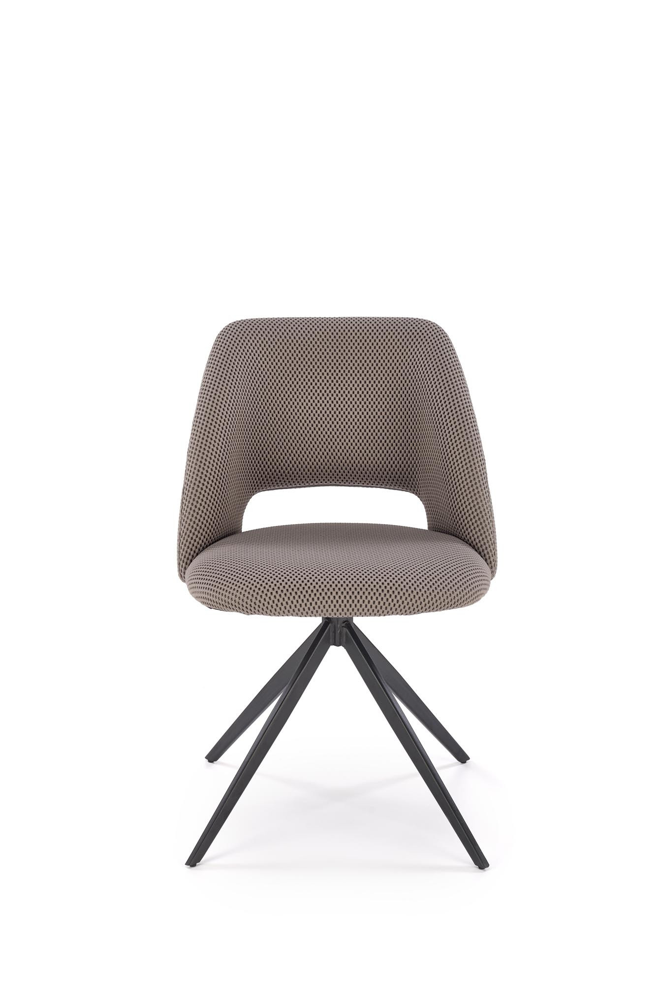 Przedni widok popielatego krzesła K546 z tkaniny membranowej na stalowych nogach.