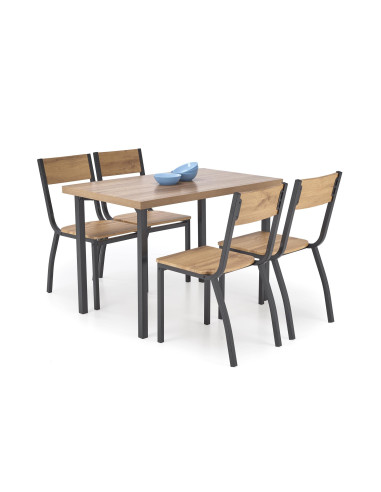 MILTON Zestaw Stół 110/70 cm + 4 Krzesła Kolor Naturalny | Nogi Stalowe