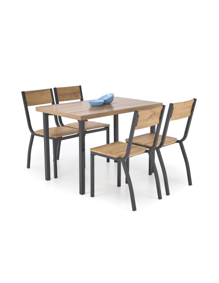MILTON Zestaw Stół 110/70 cm + 4 Krzesła Kolor Naturalny | Nogi Stalowe