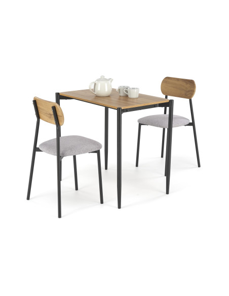 NANDO Zestaw Stół 84/54 cm + 2 Krzesła Kolor Naturalny/Popiel/Czarny