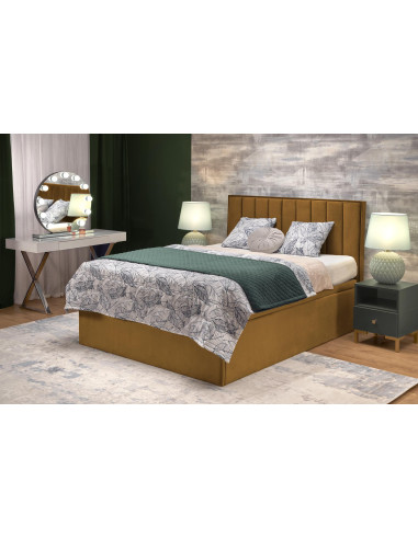 ASENTO Łóżko Kontynentalne 160x200 cm Musztardowe z Pojemnikiem na Pościel