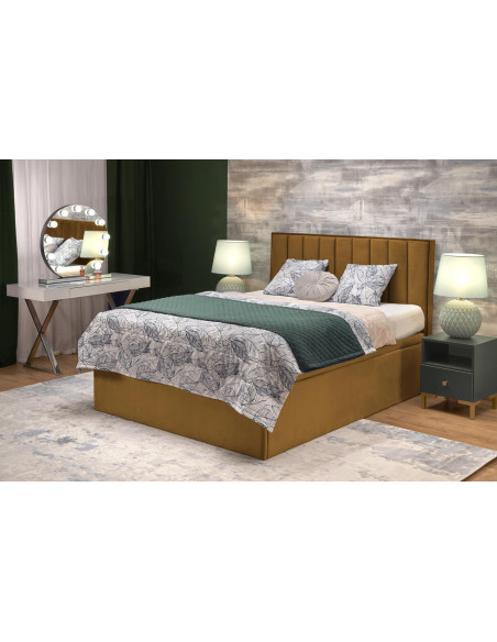 ASENTO Łóżko Kontynentalne 160x200 cm Musztardowe z Pojemnikiem na Pościel