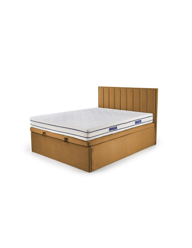 ASENTO Łóżko Kontynentalne 160x200 cm Musztardowe z Pojemnikiem na Pościel