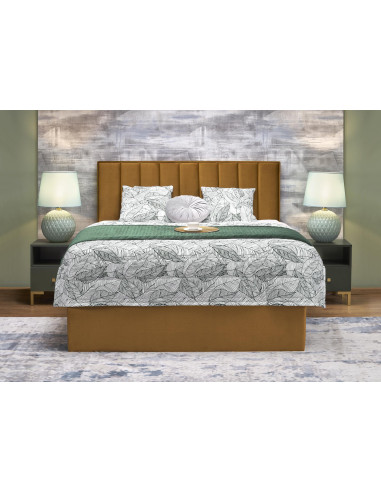 ASENTO Łóżko Kontynentalne 160x200 cm Musztardowe z Pojemnikiem na Pościel