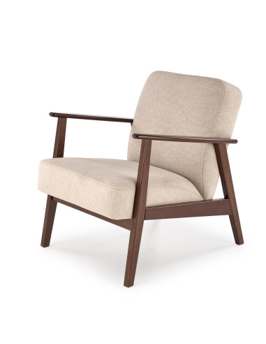 MILANO 1S Fotel Beżowy | Nogi Drewniane Bukowe Kolor Ciemny Orzech