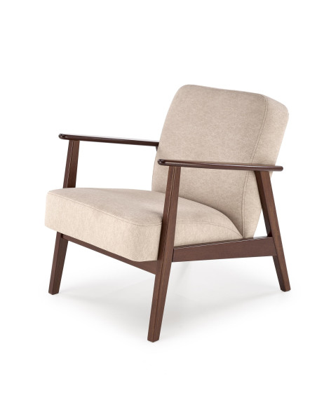 MILANO 1S Fotel Beżowy | Nogi Drewniane Bukowe Kolor Ciemny Orzech