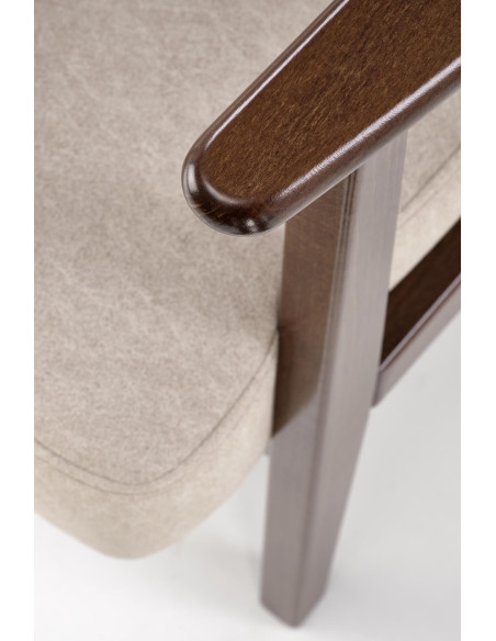 MILANO 1S Fotel Beżowy | Nogi Drewniane Bukowe Kolor Ciemny Orzech