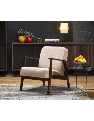 MILANO 1S Fotel Beżowy | Nogi Drewniane Bukowe Kolor Ciemny Orzech