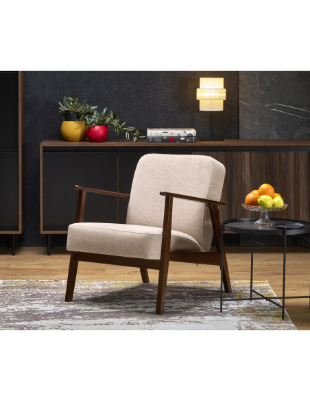 MILANO 1S Fotel Beżowy | Nogi Drewniane Bukowe Kolor Ciemny Orzech