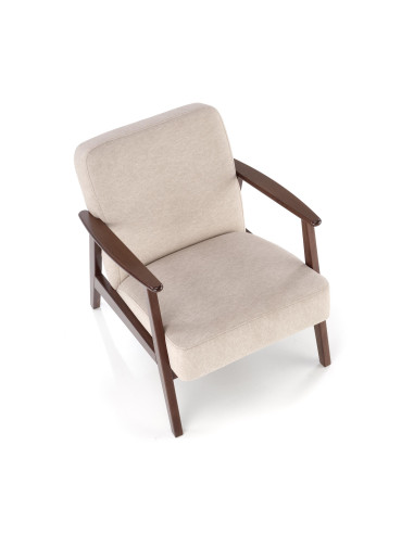 MILANO 1S Fotel Beżowy | Nogi Drewniane Bukowe Kolor Ciemny Orzech