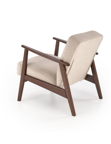 MILANO 1S Fotel Beżowy | Nogi Drewniane Bukowe Kolor Ciemny Orzech