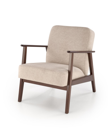 MILANO 1S Fotel Beżowy | Nogi Drewniane Bukowe Kolor Ciemny Orzech