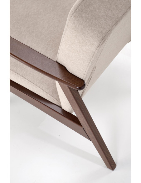 MILANO 1S Fotel Beżowy | Nogi Drewniane Bukowe Kolor Ciemny Orzech
