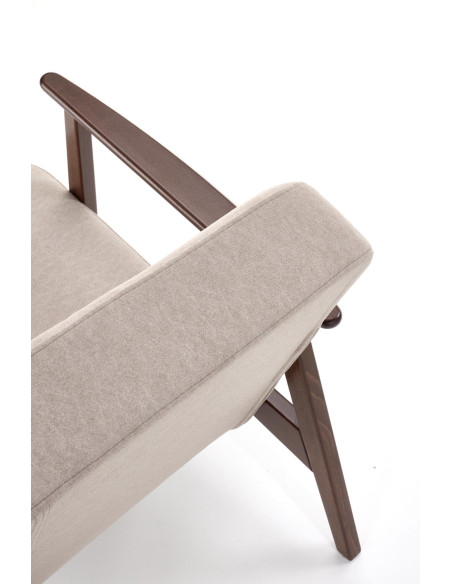 MILANO 1S Fotel Beżowy | Nogi Drewniane Bukowe Kolor Ciemny Orzech