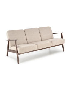 MILANO 3S Sofa Trzyosobowa Beżowa, Nogi Drewno Lite Bukowe Ciemny Orzech