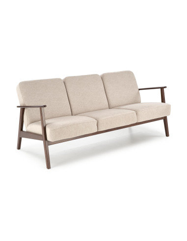 MILANO 3S Sofa Trzyosobowa Beżowa, Nogi Drewno Lite Bukowe Ciemny Orzech