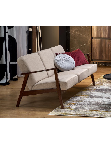 MILANO 3S Sofa Trzyosobowa Beżowa, Nogi Drewno Lite Bukowe Ciemny Orzech