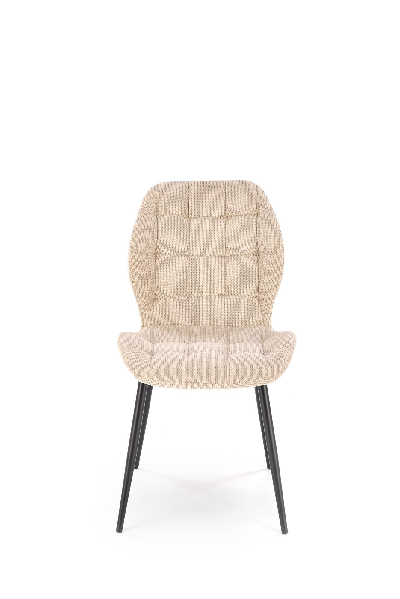 Beżowe pikowane krzesło K548 na stalowych nogach – widok z przodu.