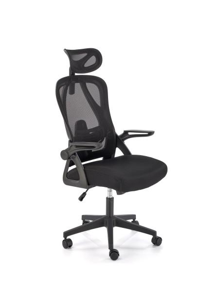 NEGRO Fotel Gabinetowy Czarny | Regulowany Zagłówek Tkanina Membranowa